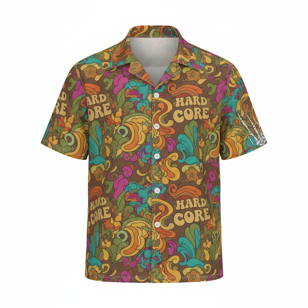 Groovy Retro Floral Shirt In Brown And Multi Color Front - Fadebrick.com