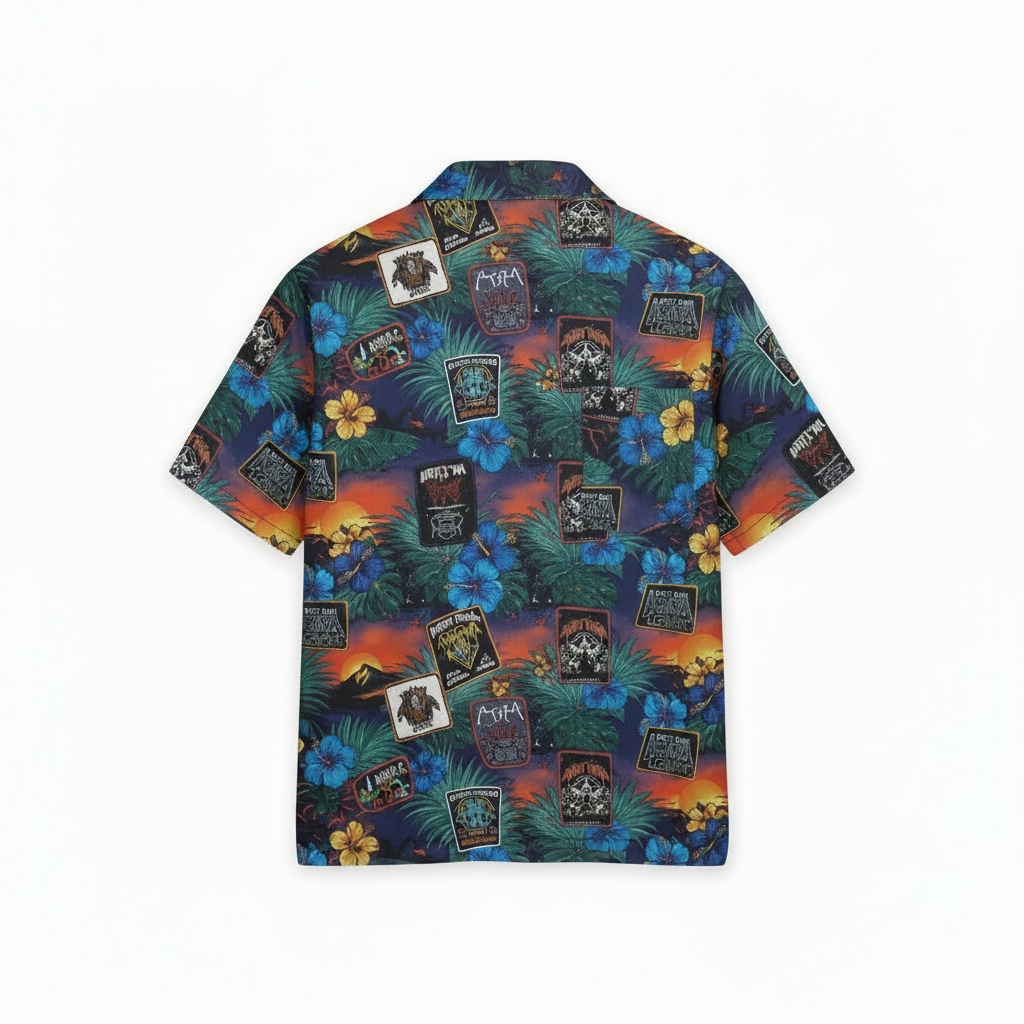 Hawaiian Skull Sunset Button Up Shirt Navy Blue Back - Fadebrick.com