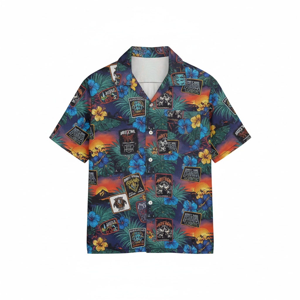 Hawaiian Skull Sunset Button Up Shirt Navy Blue Front - Fadebrick.com