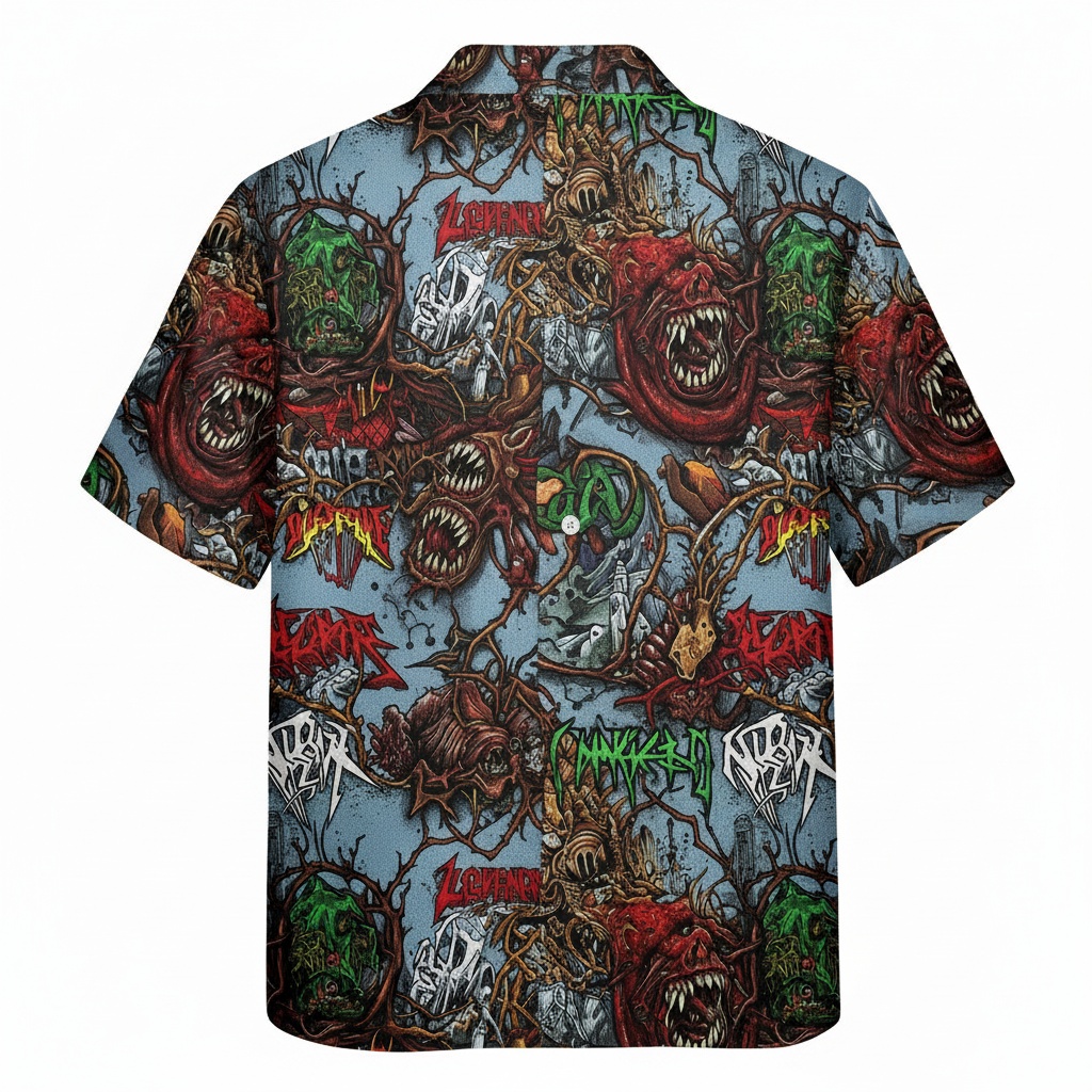 Intense Horror Graphic Button Up Shirt For Men Back - Fadebrick.com