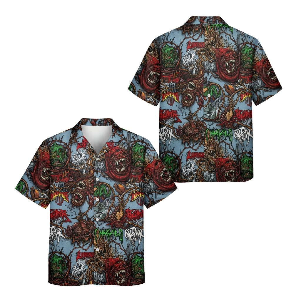Intense Horror Graphic Button Up Shirt For Men Front Back - Fadebrick.com