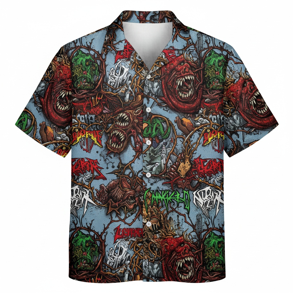 Intense Horror Graphic Button Up Shirt For Men Front - Fadebrick.com