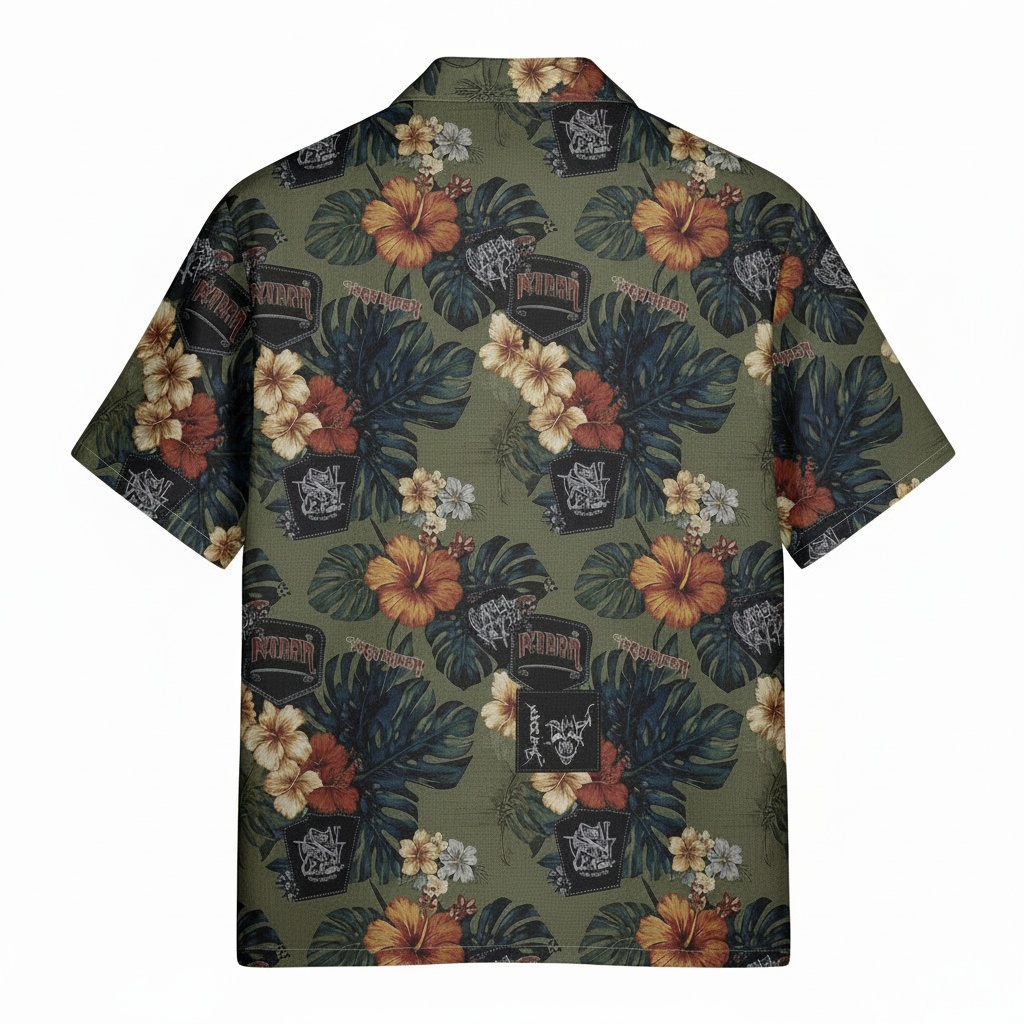 Iron Maiden Hawaiian Shirt Olive Green Tropical Rock Style Back - Fadebrick.com