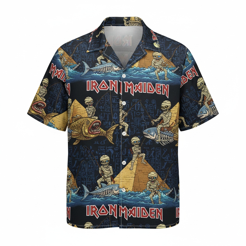 Iron Maiden Mummy Fishing Hawaiian Shirt Dark Front - Fadebrick.com