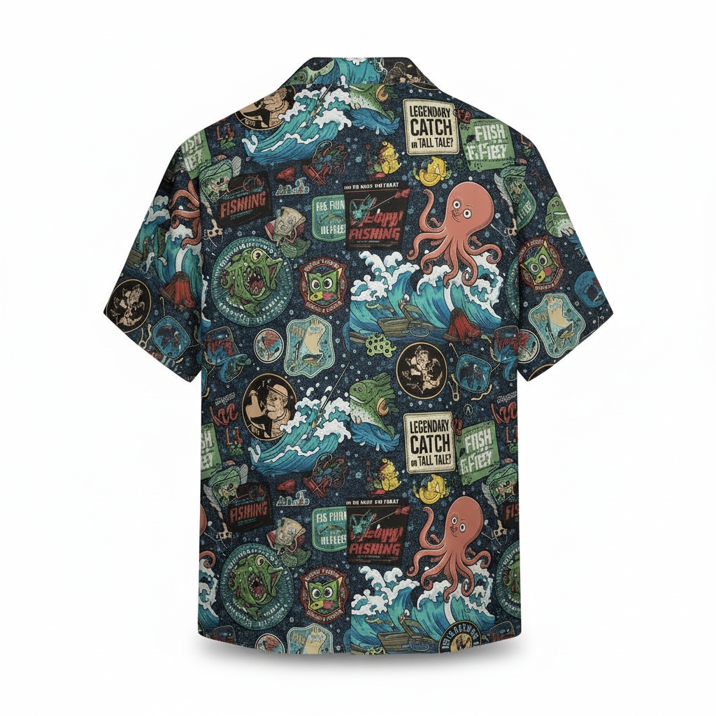 Legendary Catch Fishing Hawaiian Shirt Blue Octopus Design Back - Fadebrick.com