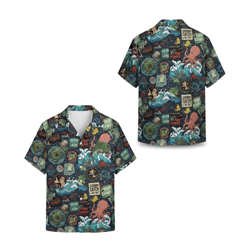 Legendary Catch Fishing Hawaiian Shirt Blue Octopus Design Front Back - Fadebrick.com
