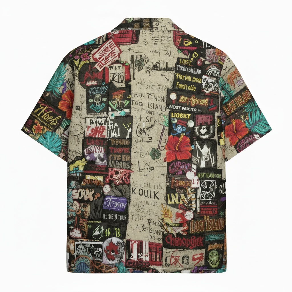 Lost Island Graphic Print Hawaiian Shirt Beige Multi Color Back - Fadebrick.com