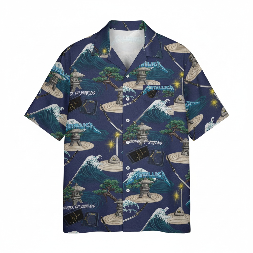 Master Of Puppets Hawaiian Shirt Blue Metallica Design Front - Fadebrick.com