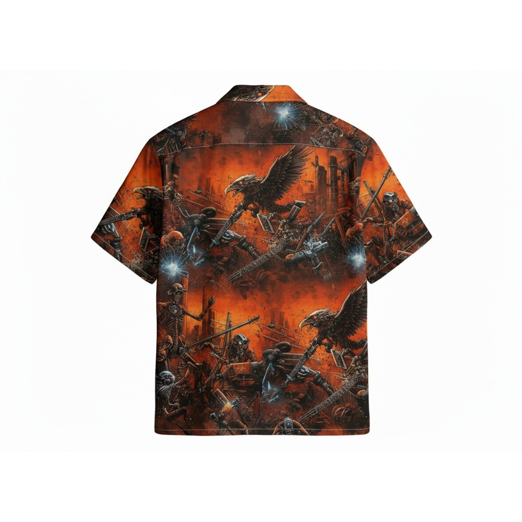 Megadeth Orange Skull Battle Hawaiian Shirt Men's Back - Fadebrick.com