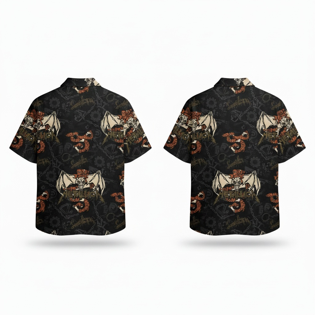 Men's Black Dragon Skull Hawaiian Shirt Gothic Style Back - Fadebrick.com