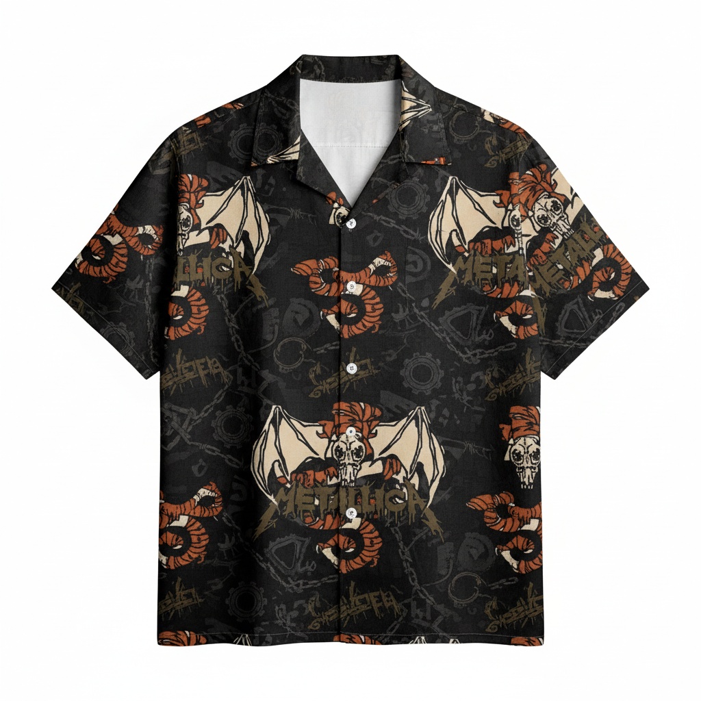 Men's Black Dragon Skull Hawaiian Shirt Gothic Style Front - Fadebrick.com