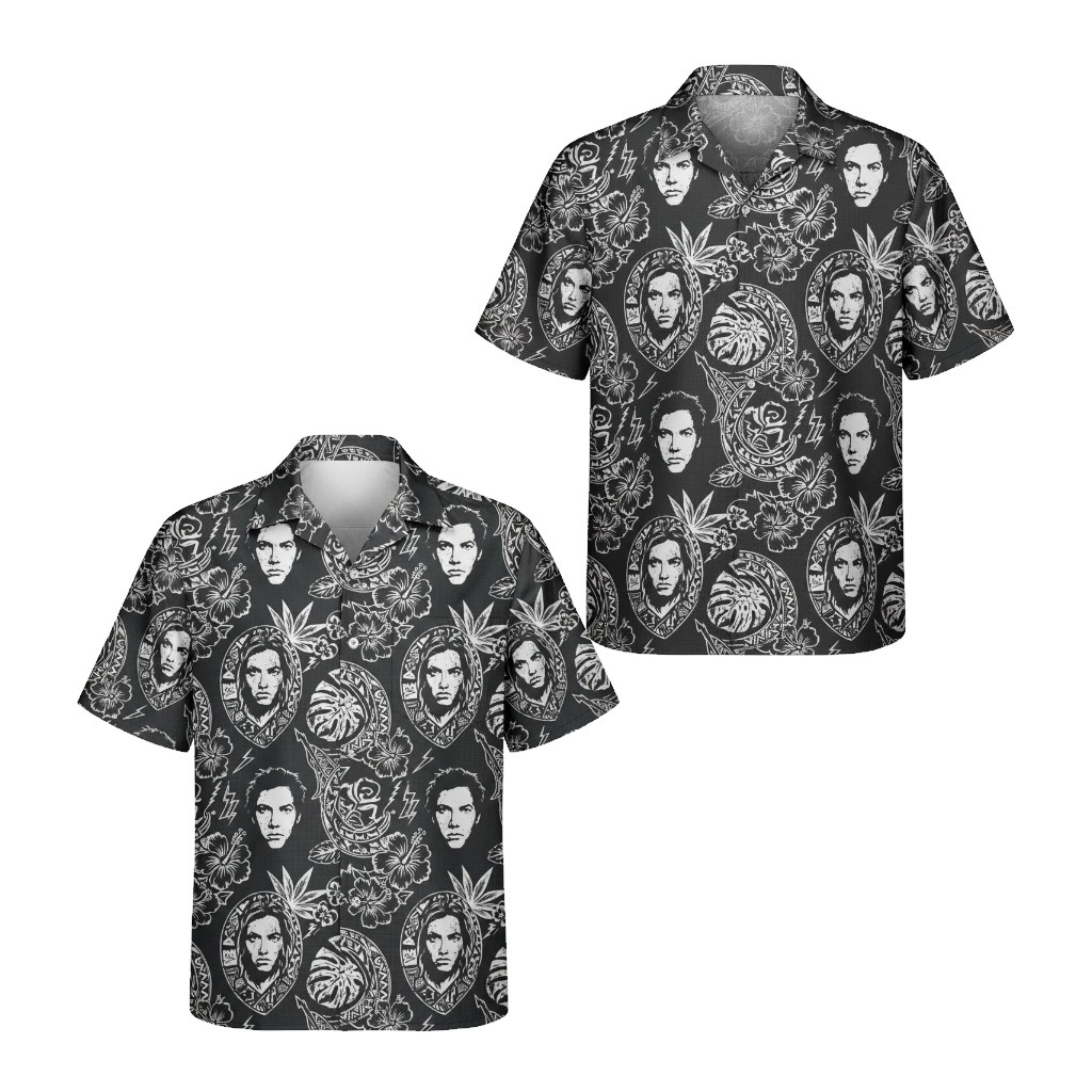 Men's Black Graphic Print Hawaiian Shirt Unique Portrait - Fadebrick.com