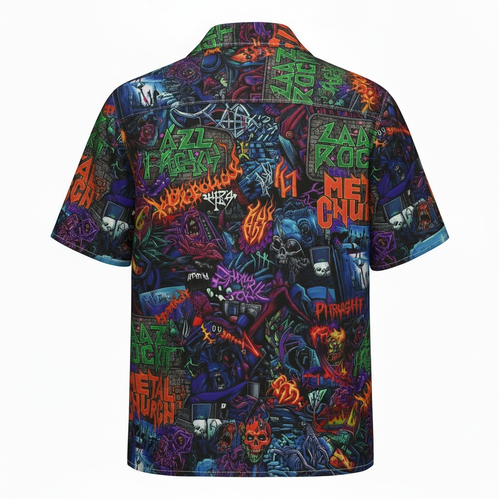 Metal Church Graphic Print Button Up Shirt Multi Color Back - Fadebrick.com