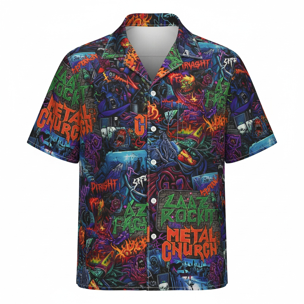 Metal Church Graphic Print Button Up Shirt Multi Color Front - Fadebrick.com