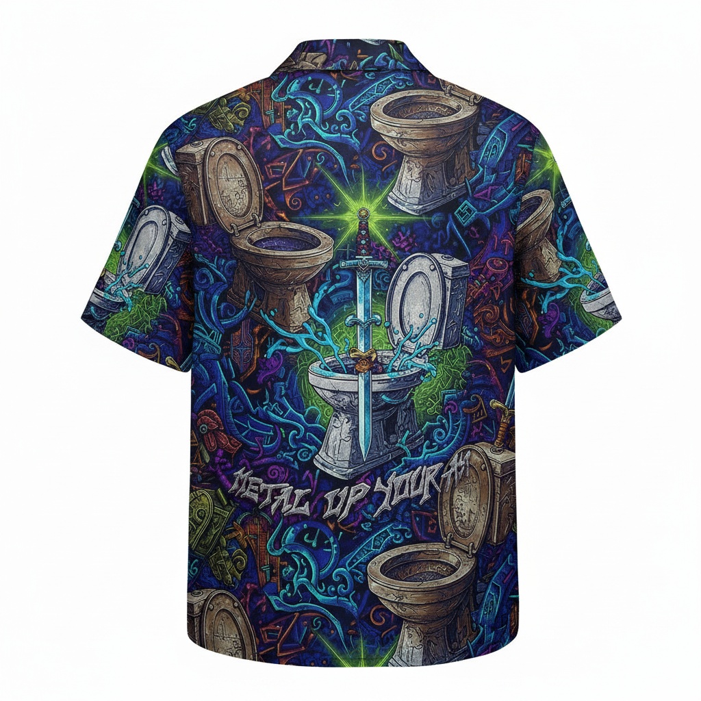 Metal Up Your Ass Toilet Print Hawaiian Shirt Blue Green Back - Fadebrick.com
