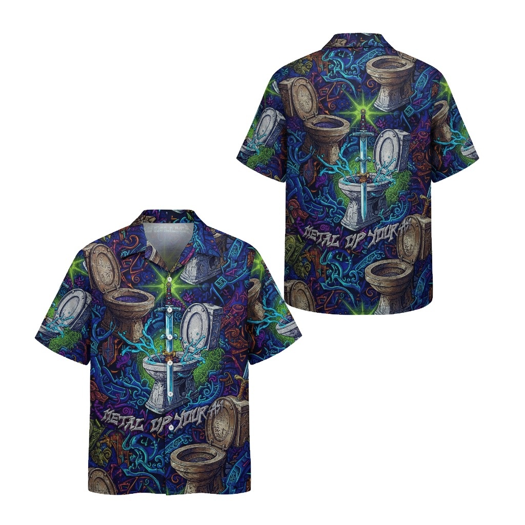 Metal Up Your Ass Toilet Print Hawaiian Shirt Blue Green Front Back - Fadebrick.com