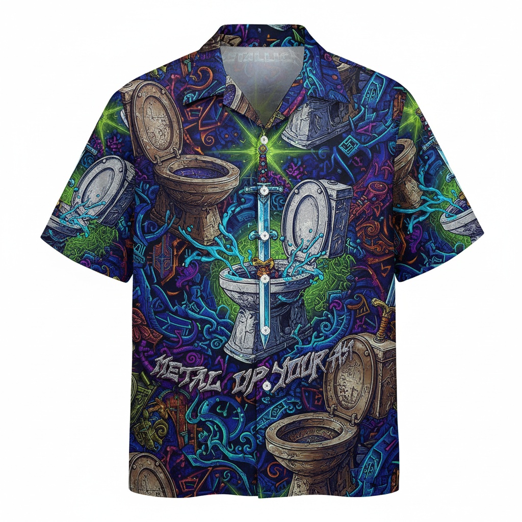 Metal Up Your Ass Toilet Print Hawaiian Shirt Blue Green Front - Fadebrick.com