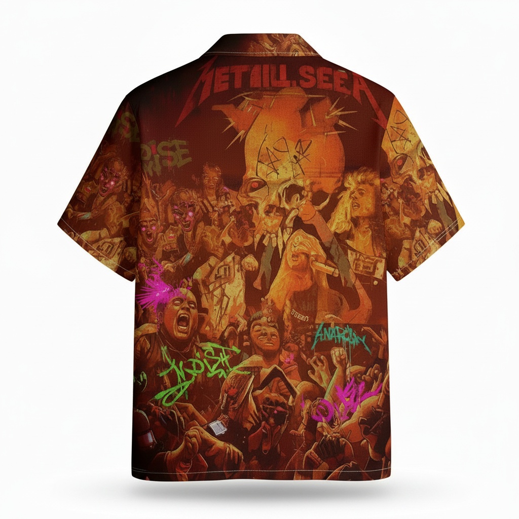 Metallica Anarchy Design Hawaiian Shirt Orange Men Style Back - Fadebrick.com