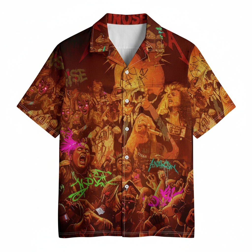 Metallica Anarchy Design Hawaiian Shirt Orange Men Style Front - Fadebrick.com