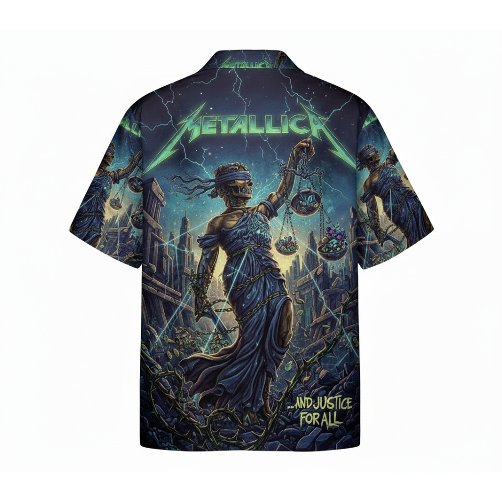 Metallica And Justice For All Dark Blue Graphic Print Back - Fadebrick.com