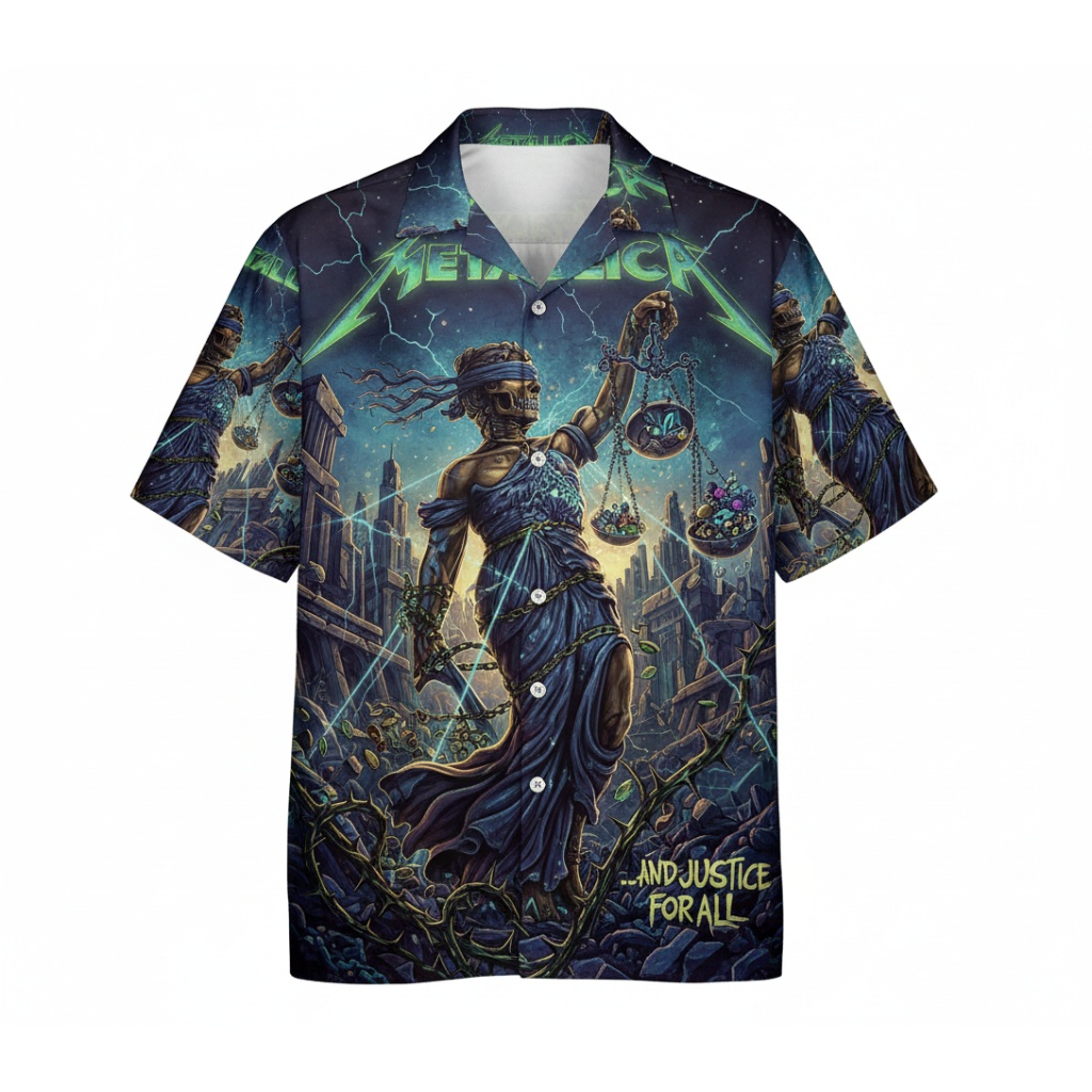 Metallica And Justice For All Dark Blue Graphic Print Front - Fadebrick.com