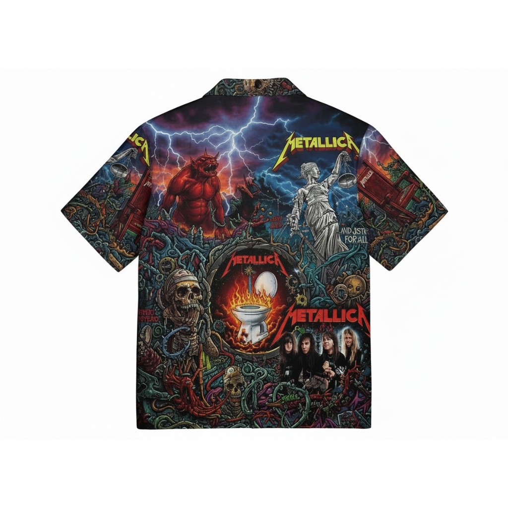 Metallica And Justice For All Graphic Print Hawaiian Shirt Back - Fadebrick.com