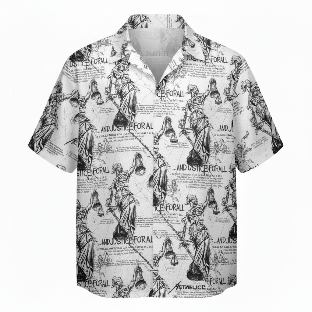 Metallica And Justice For All Graphic Print Hawaiian Shirt Back - Fadebrick.com