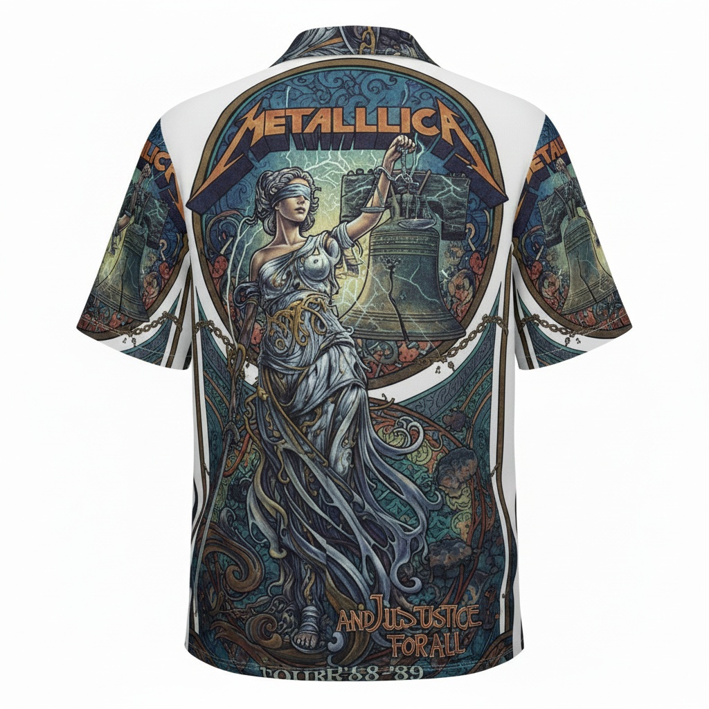 Metallica And Justice For All Graphic Print Hawaiian Shirt Back - Fadebrick.com