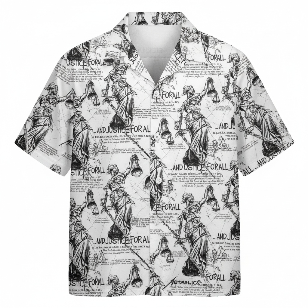 Metallica And Justice For All Graphic Print Hawaiian Shirt Front - Fadebrick.com