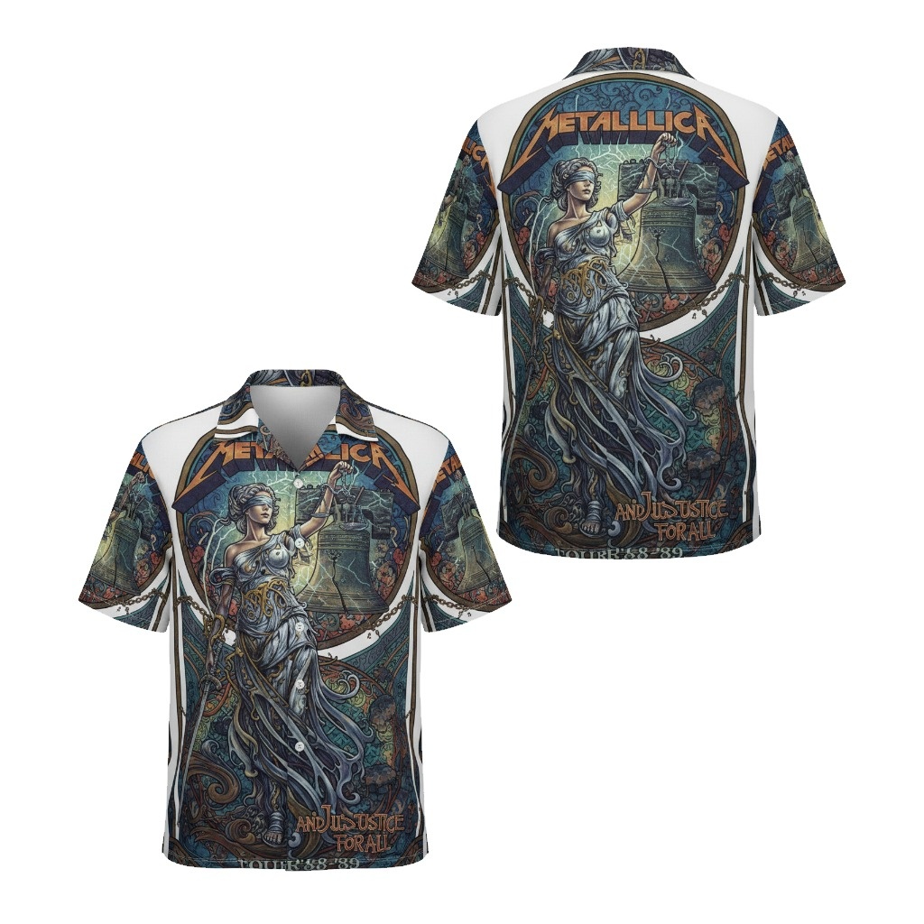 Metallica And Justice For All Graphic Print Hawaiian Shirt Front Back - Fadebrick.com