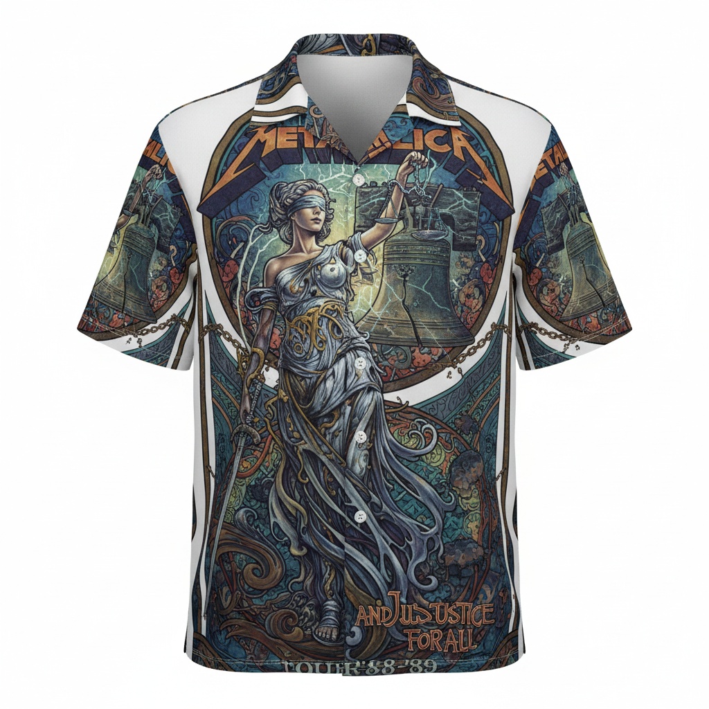 Metallica And Justice For All Graphic Print Hawaiian Shirt Front - Fadebrick.com