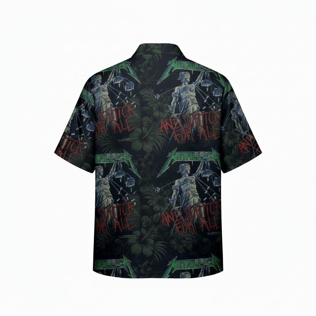 Metallica And Justice For All Hawaiian Shirt Black Green Back - Fadebrick.com