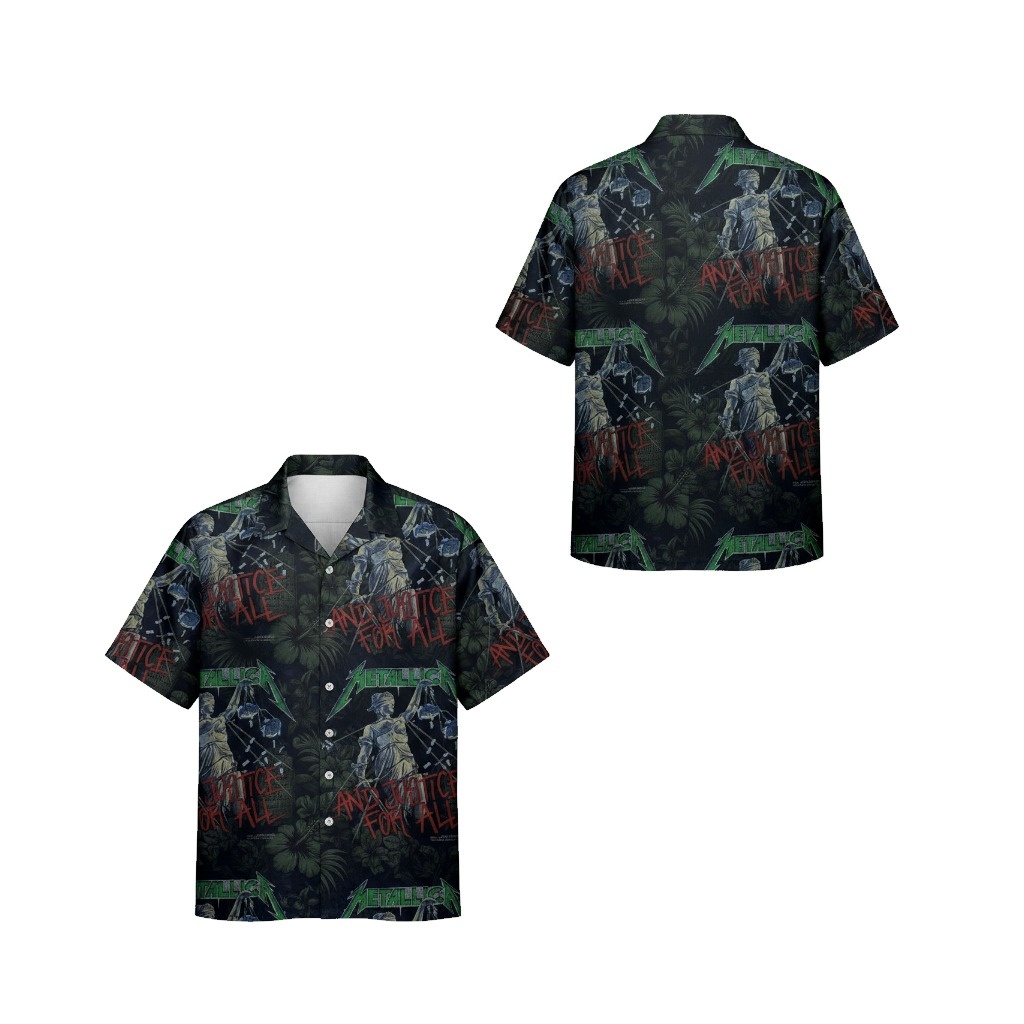 Metallica And Justice For All Hawaiian Shirt Black Green Front Back - Fadebrick.com
