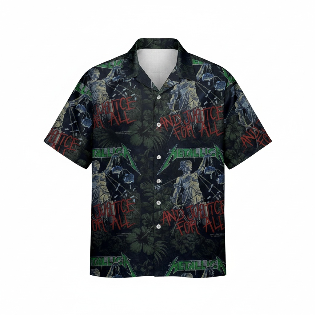 Metallica And Justice For All Hawaiian Shirt Black Green Front - Fadebrick.com