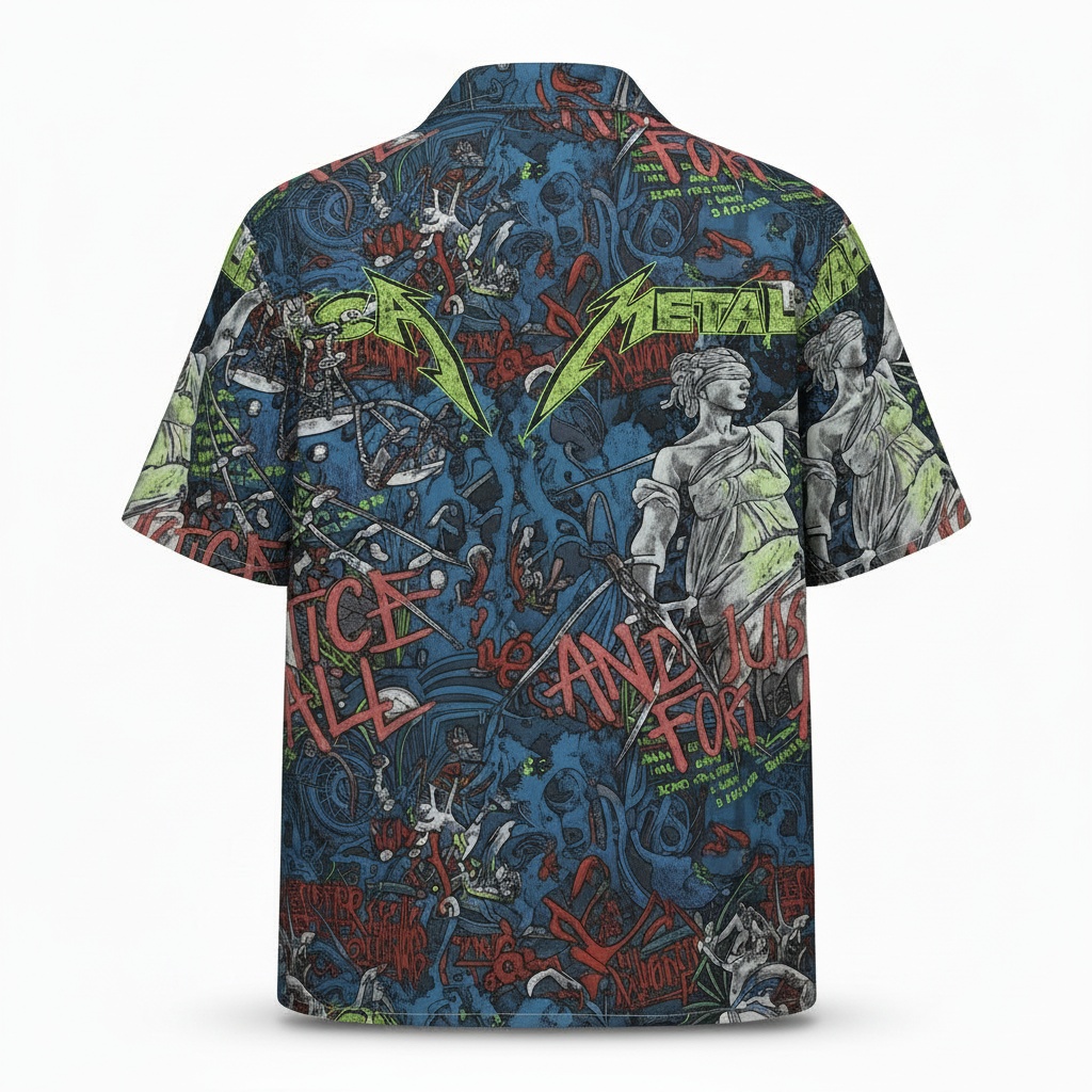 Metallica And Justice For All Hawaiian Shirt Blue Graphic Back - Fadebrick.com