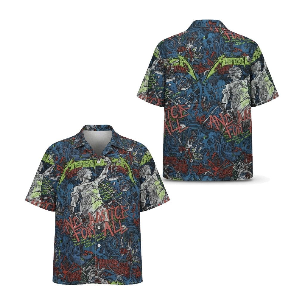 Metallica And Justice For All Hawaiian Shirt Blue Graphic Front Back - Fadebrick.com