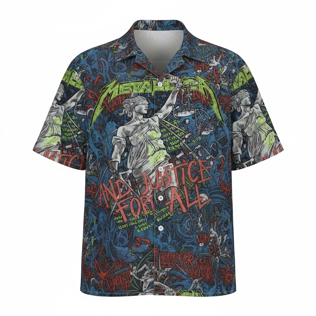 Metallica And Justice For All Hawaiian Shirt Blue Graphic Front - Fadebrick.com