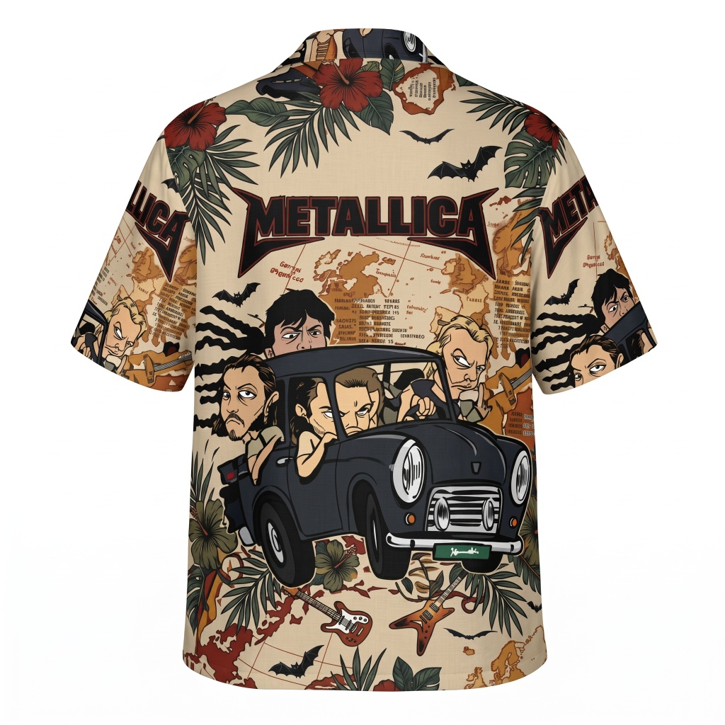 Metallica Band Cartoon Mini Car Hawaiian Shirt Beige Tan Back - Fadebrick.com