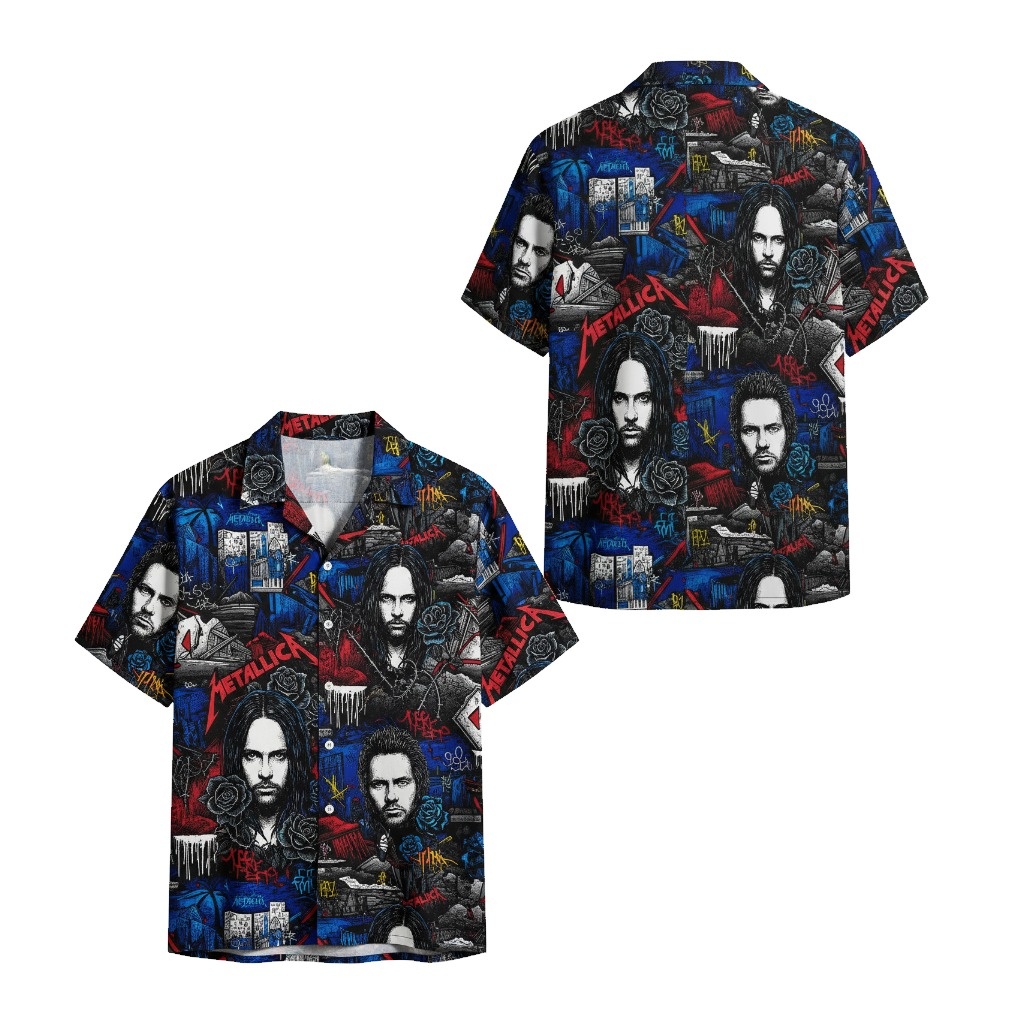 Metallica Band Members Hawaiian Shirt Blue Red Rock Music - Fadebrick.com