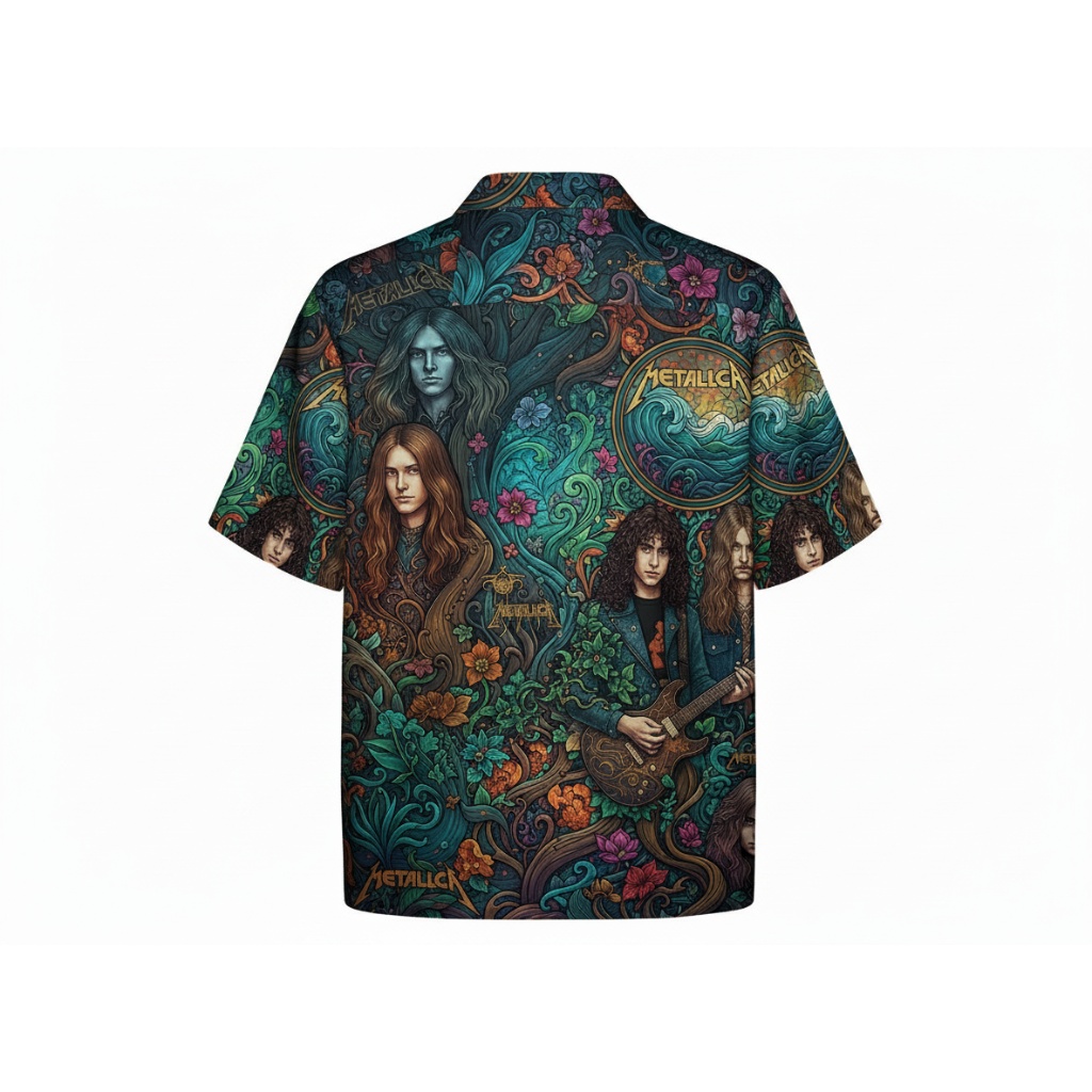 Metallica Band Rock Art Hawaiian Shirt Green Back - Fadebrick.com