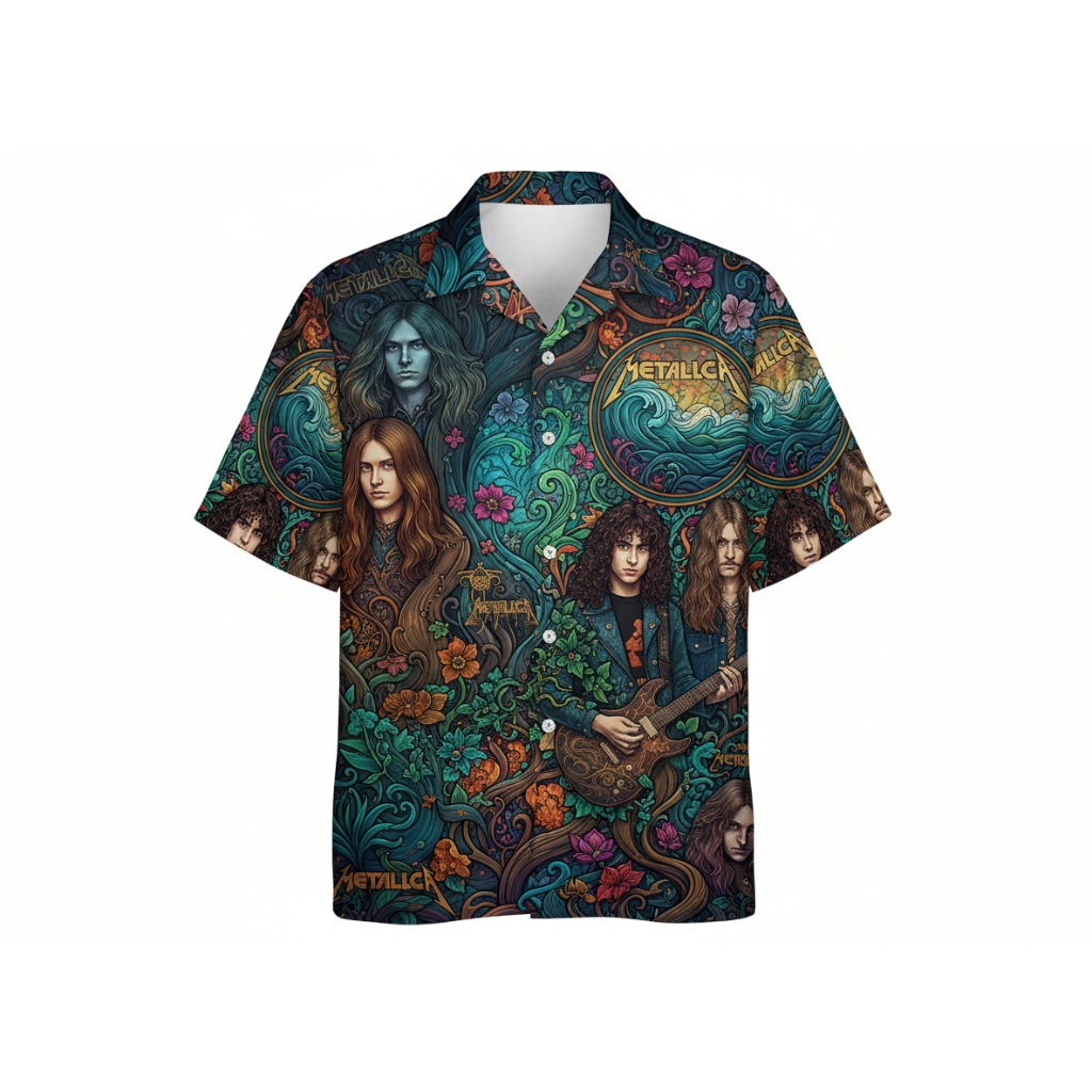 Metallica Band Rock Art Hawaiian Shirt Green Front - Fadebrick.com