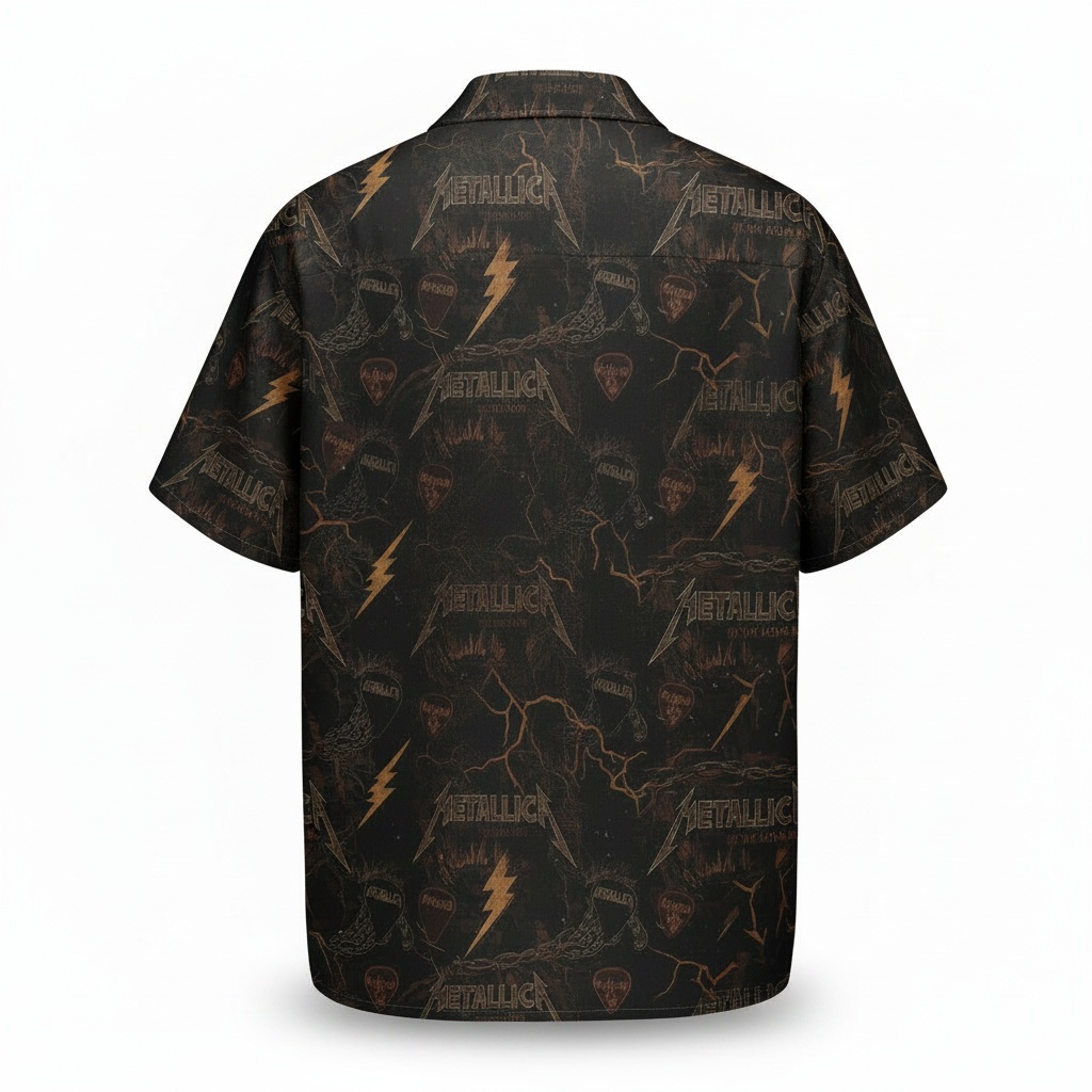 Metallica Band Themed Black Hawaiian Shirt Rock Music Fan Back - Fadebrick.com