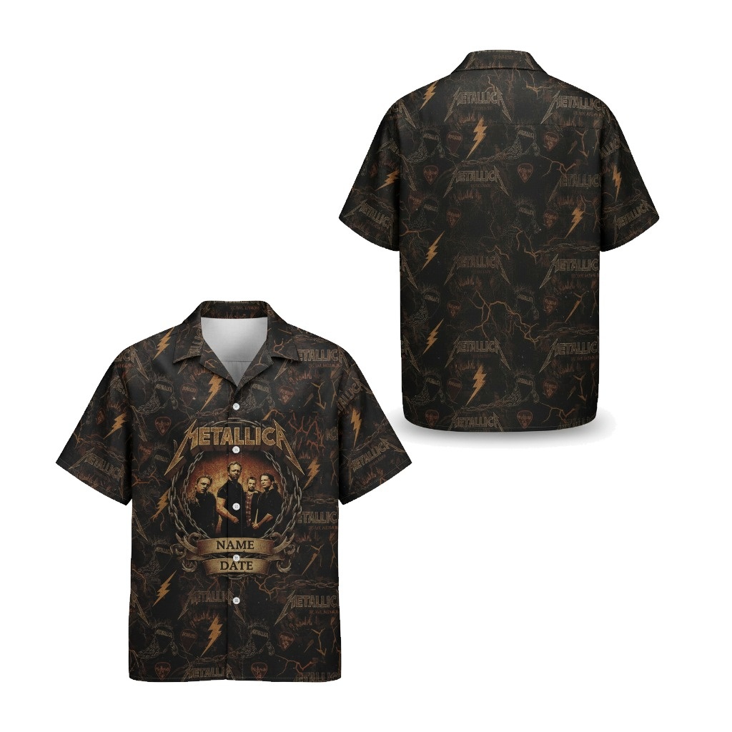 Metallica Band Themed Black Hawaiian Shirt Rock Music Fan - Fadebrick.com