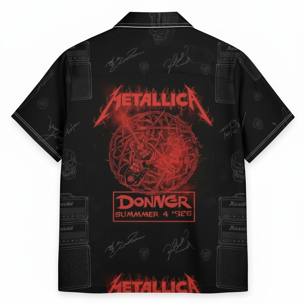 Metallica Black Donner Summer 1986 Graphic Print Hawaiian Back - Fadebrick.com