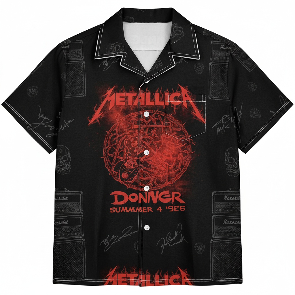 Metallica Black Donner Summer 1986 Graphic Print Hawaiian Front - Fadebrick.com