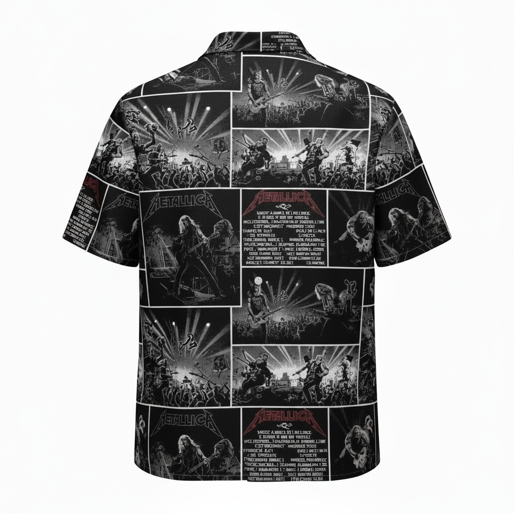 Metallica Black Graphic Print Button Up Shirt Rock Band Back - Fadebrick.com