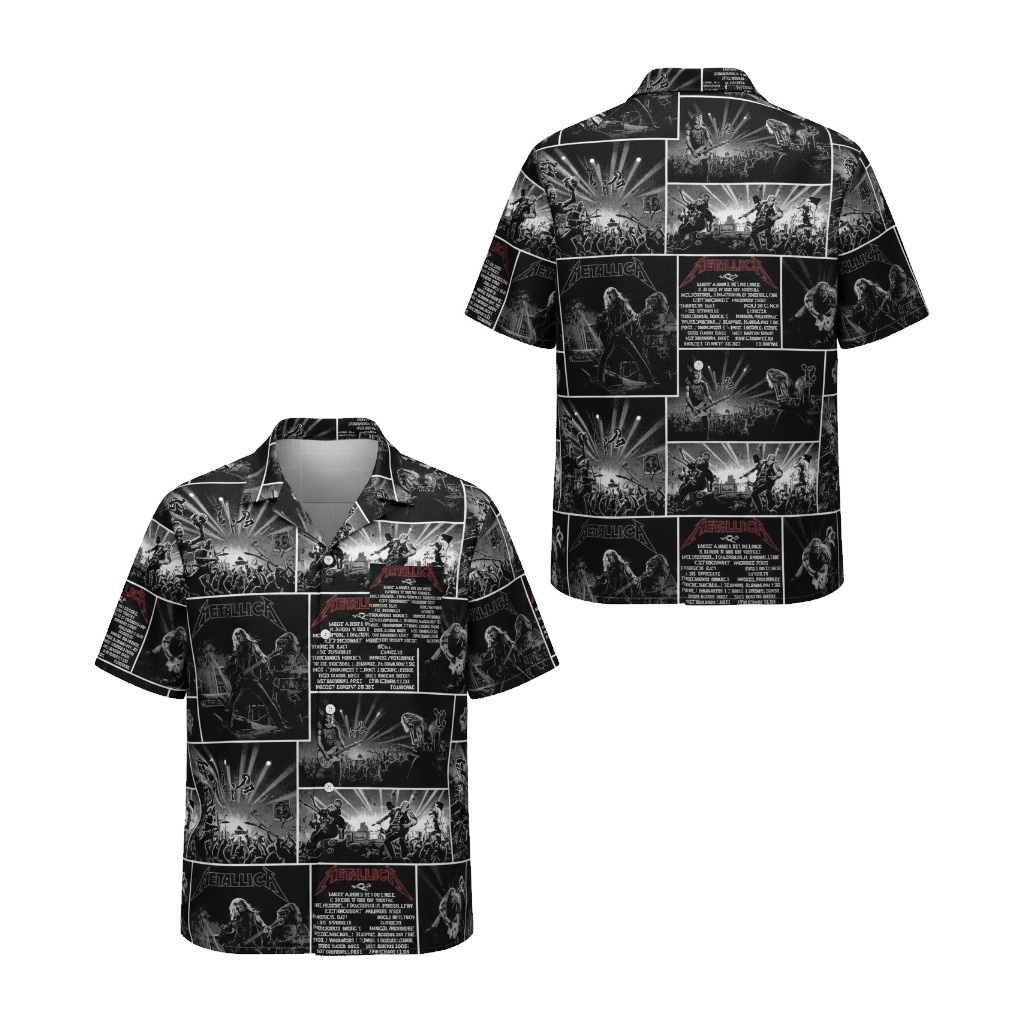 Metallica Black Graphic Print Button Up Shirt Rock Band - Fadebrick.com