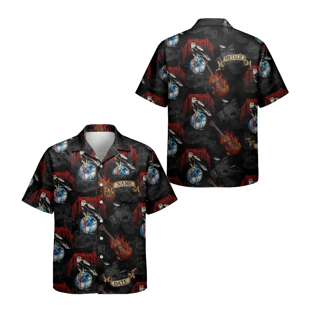 Metallica Black Graphic Print Short Sleeve Hawaiian Shirt - Fadebrick.com