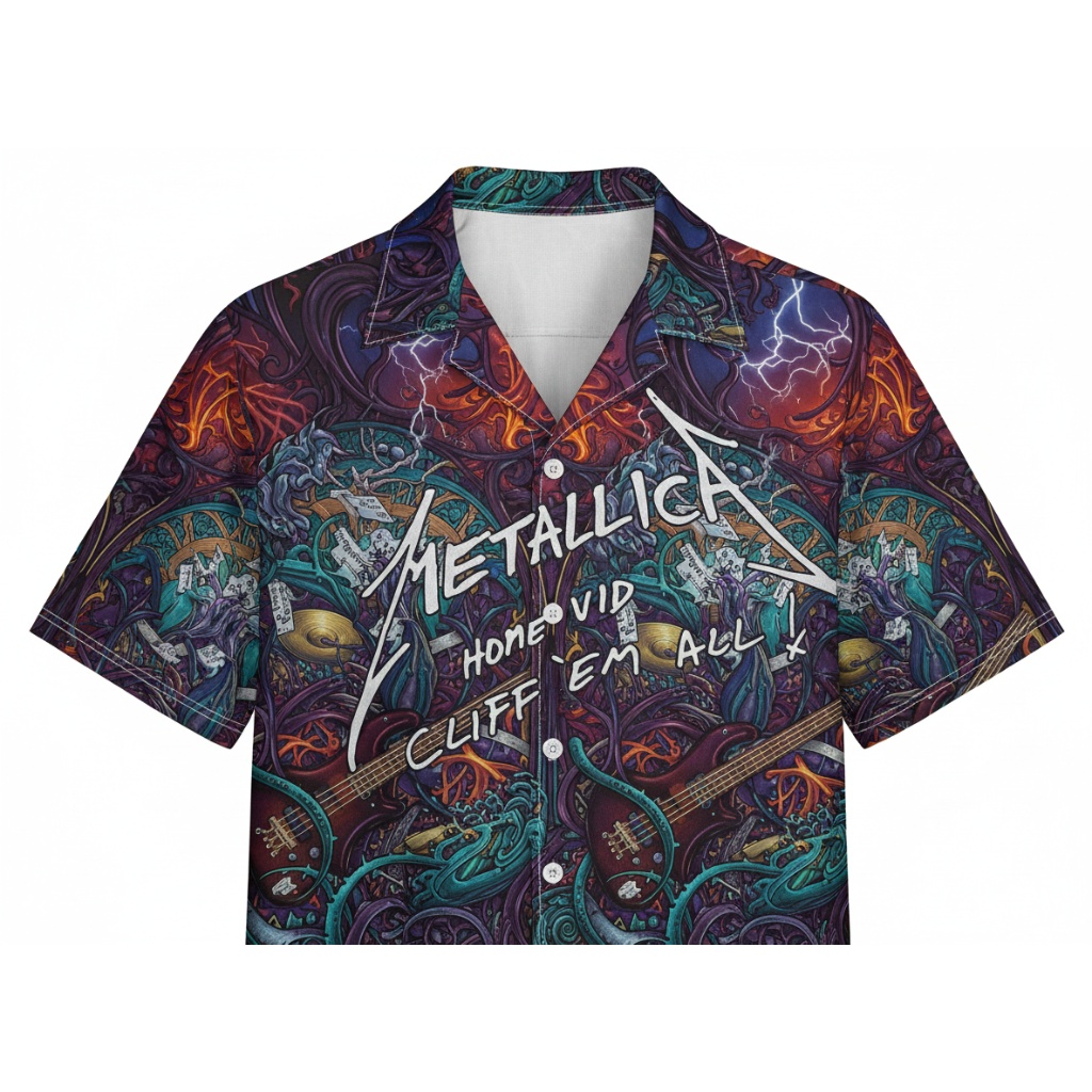 Metallica Black Multi Graphic Print Button Up Shirt Front - Fadebrick.com
