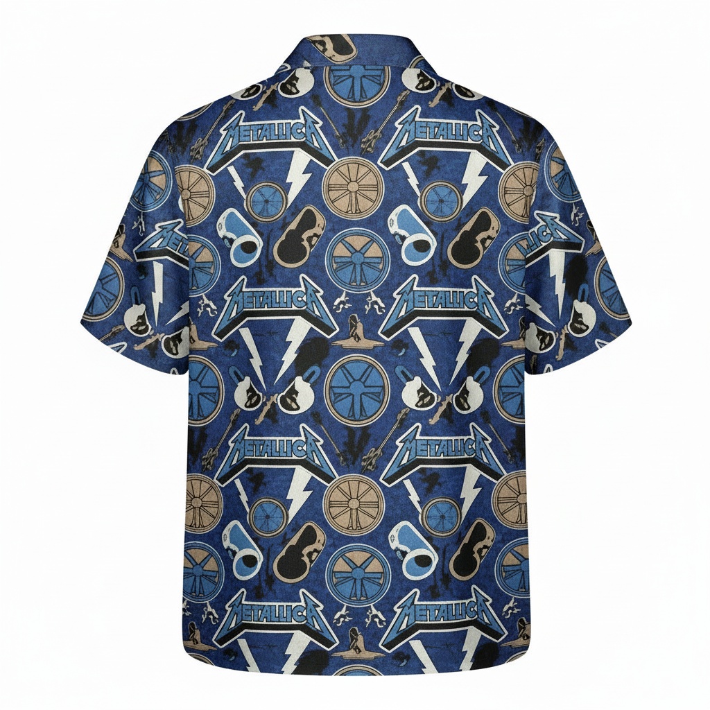 Metallica Blue Hawaiian Shirt Rock Band Graphic Print Back - Fadebrick.com